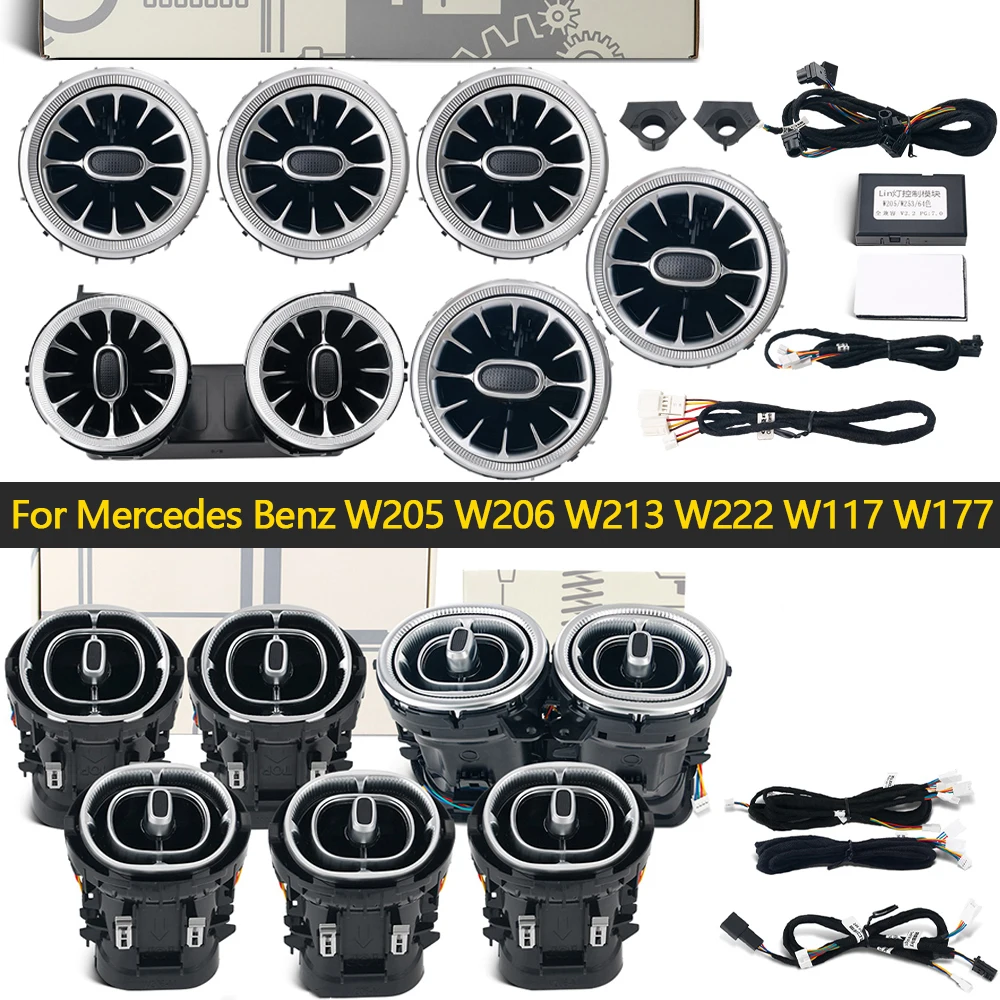 

For Mercedes Benz A/C/E/S/G-Class W205 GLC X253 W206 W213 W222 W464 W117 W177 CLA GLA LED Turbine Nozzle Air Vents Ambient Light