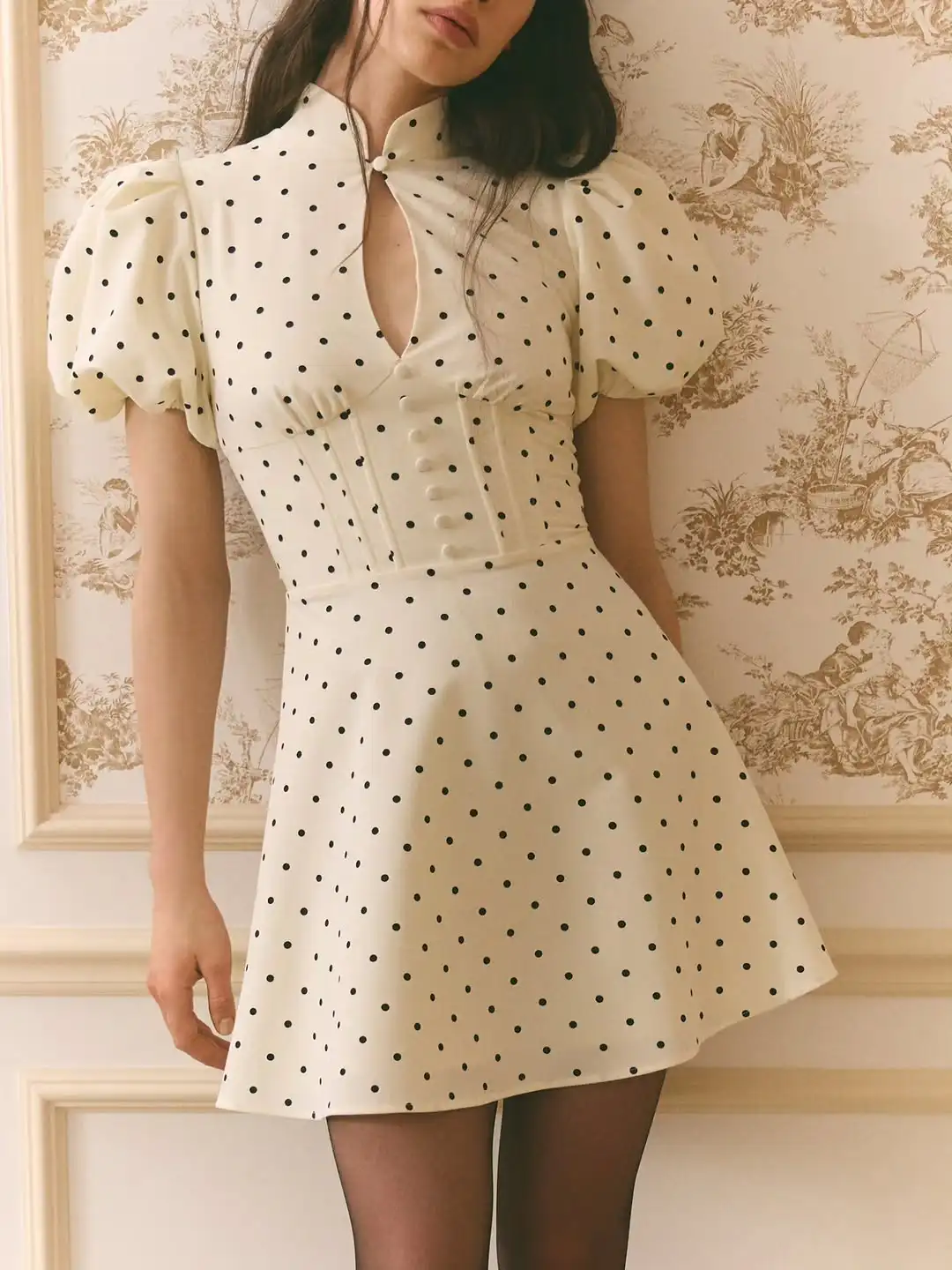 Retro Polka Dot Mini A-line Dress Women Elegant Stand Collar Puff Short  Sleeve Waist-cinching Dresses Lady Party Robe 2026 New - AliExpress  200000345