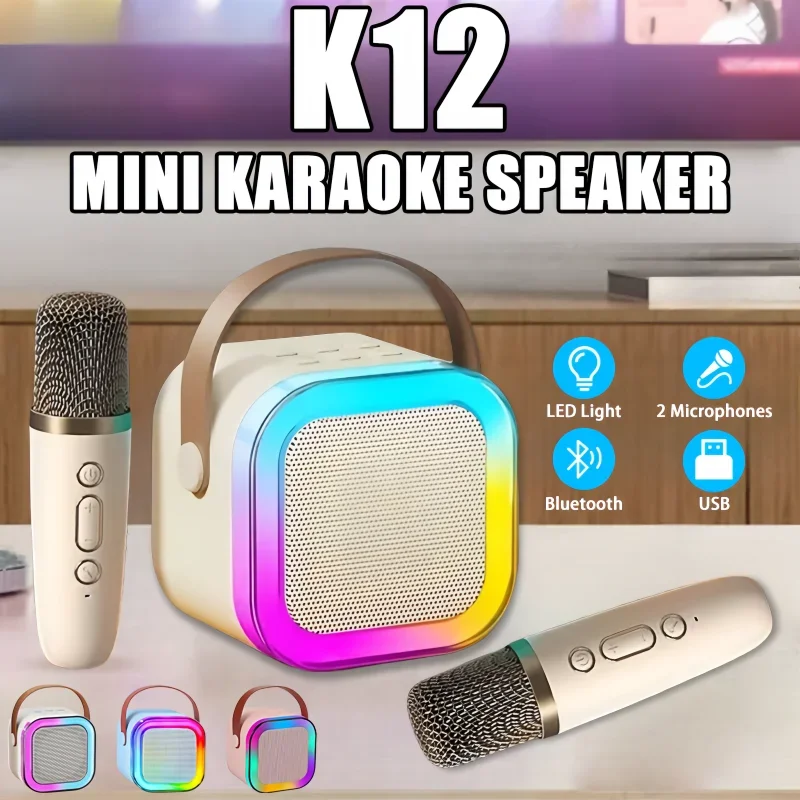 Bluetooth K12 Karaoke Machine Portable 5.3 PA Speaker System with 1-2 Wireless Microphones Home Family Singing Children's Gifts