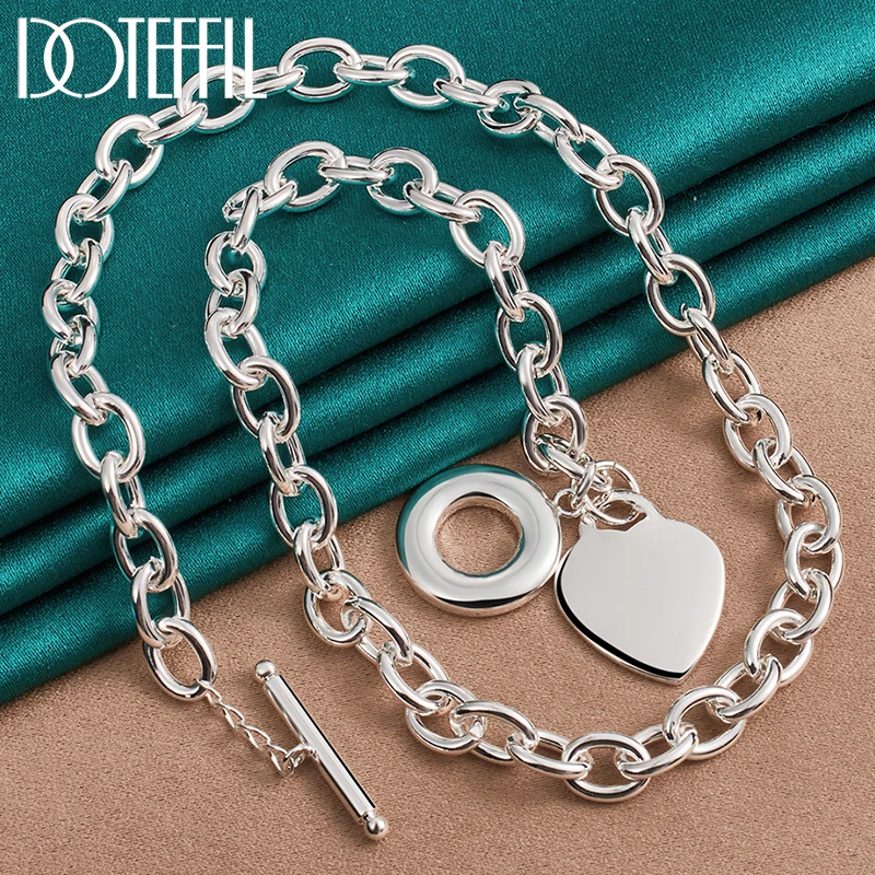 DOTEFFIL 925 Sterling Silver Heart Pendant Necklace Woman Man 18 Inch Chain Wedding Engagement Party Jewelry