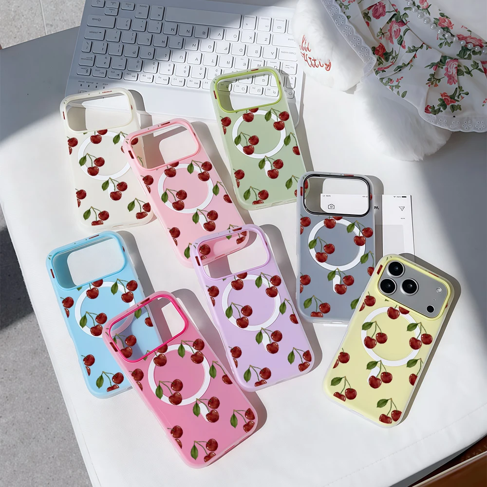 

Роскошный чехол Magsafe 2 в 1 с вишнёвым узором и конфетными цветами для iPhone 16 15 14 13 17 Pro Max Plus, прозрачный матовый мягкий чехол