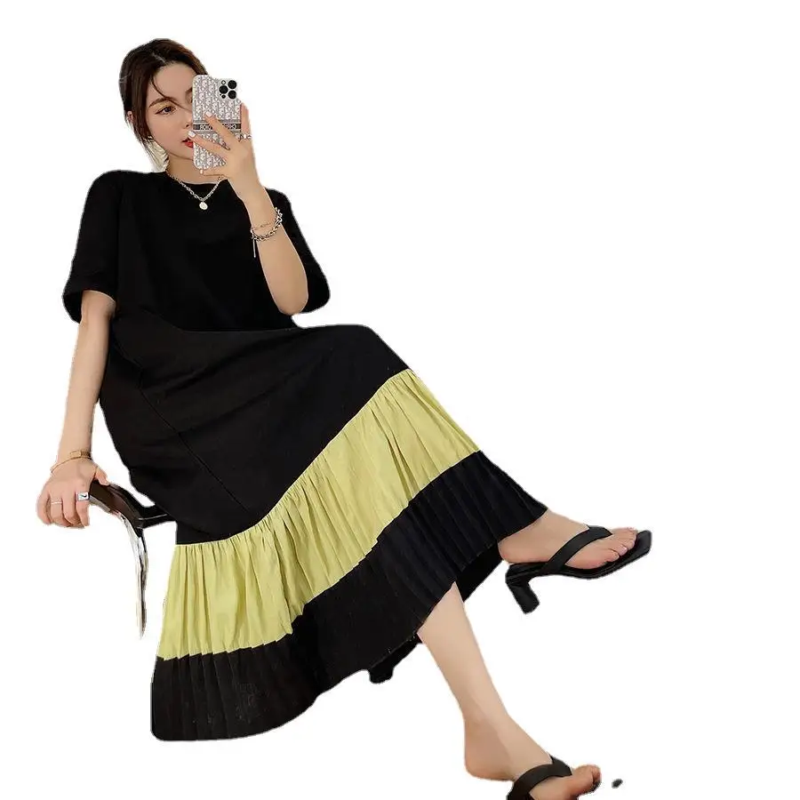 L Femme Fat MM ort SVE T-shirt oulder Dr Lady Sle rond Ne ort Sve Long Tube Droit Dr Autre 00% Matériel