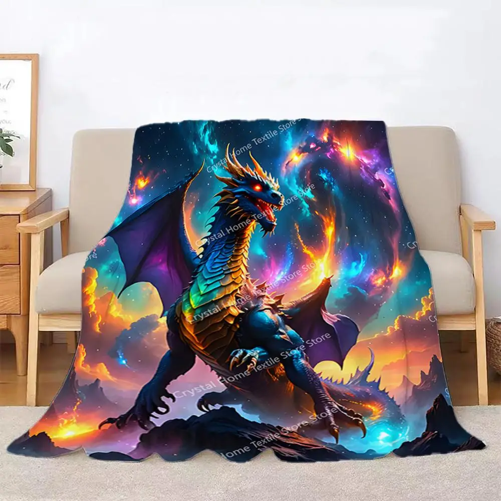 Magic Dragon Theme Pattern Flannel Blanket, Soft Warm Throw Blanket Nap Blanket For Couch Sofa Office Bed Camping Trave Blanket