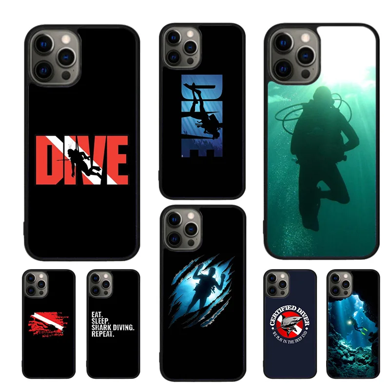 Dive Scuba Diver Shark Diving Mobile Phone Cases Cover For iPhone 16 15 14 12 13 mini 11 Pro MAX apple 7 8 Plus SE2020 Coque