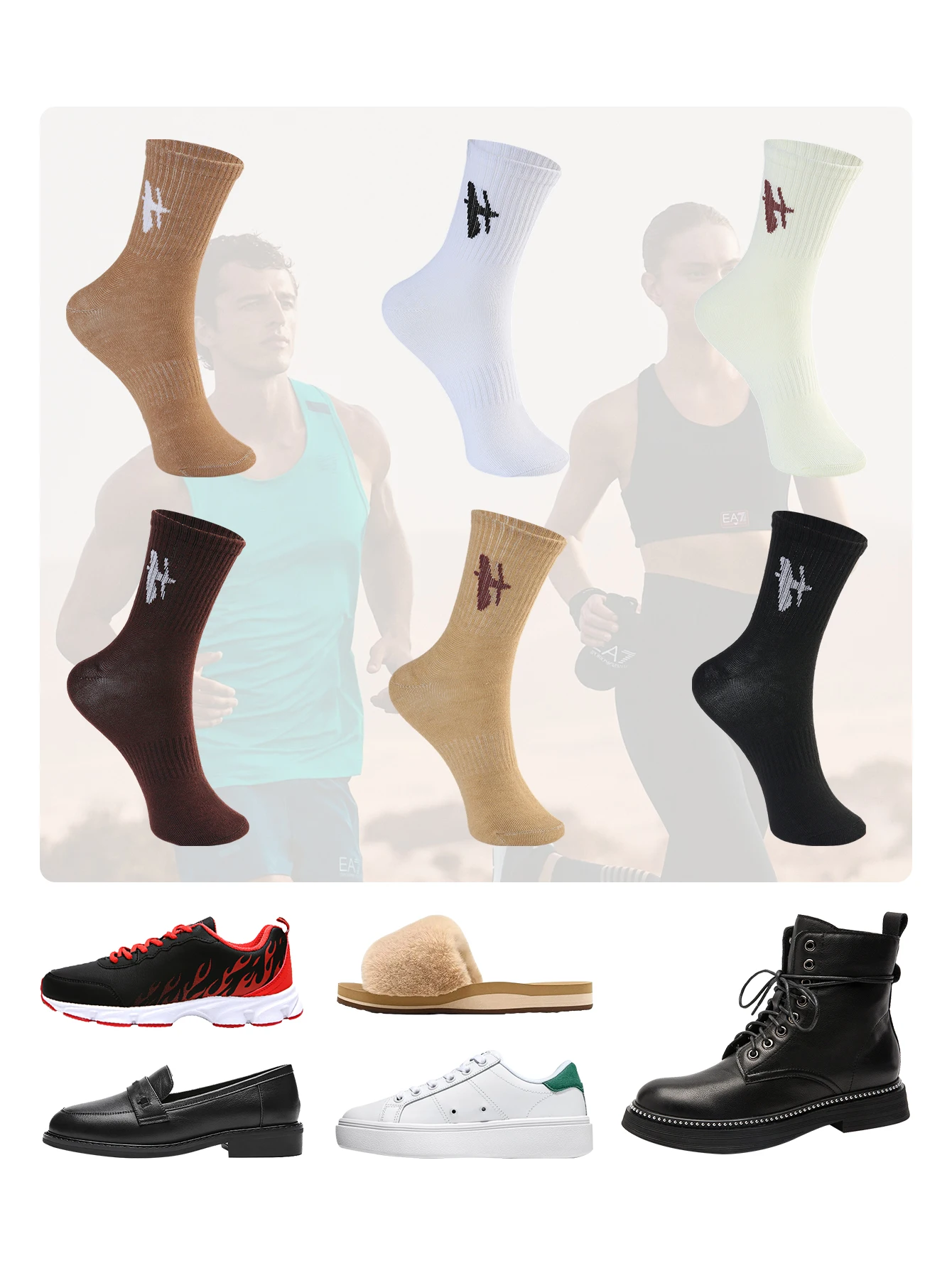 Seis pares de meias femininas de cano médio da moda letra H