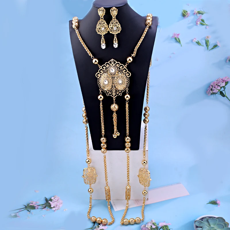 Gold Plated Moroccan Bride Body Jewelry Chain with Rhinestone Middle East Wedding Back Shoulder Chain for Women Ethnic Jewelry