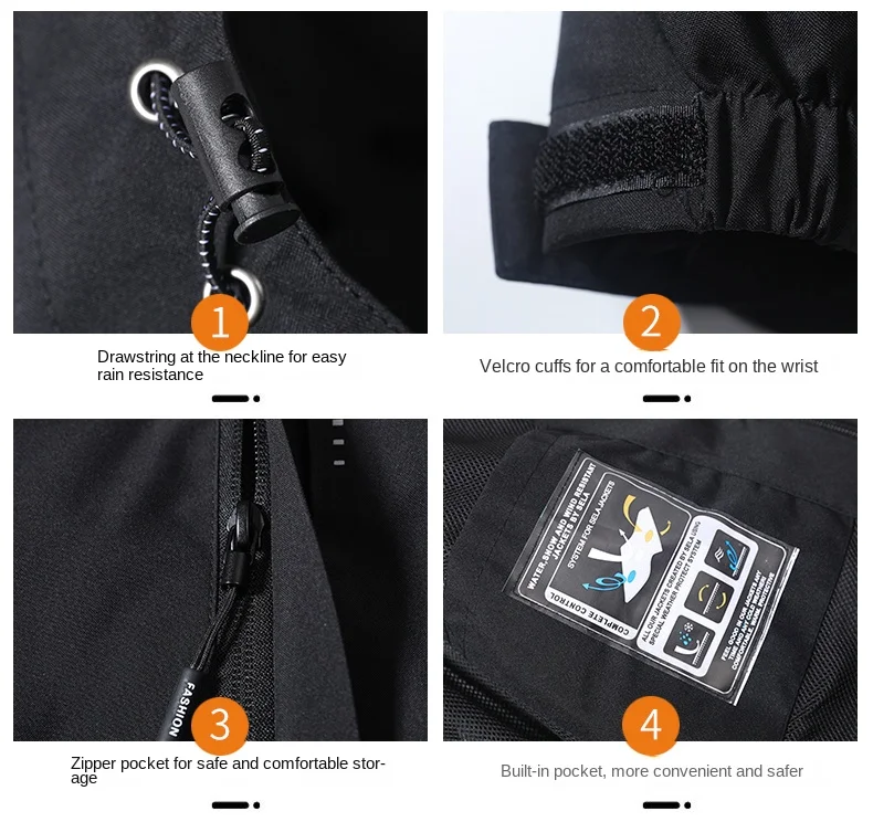 Wasserdichter Outdoor-Regenmantel für Herren, leichte Radfahrjacke mit Kapuze, Streetwear, wasserdichte Jacke – Detail 5