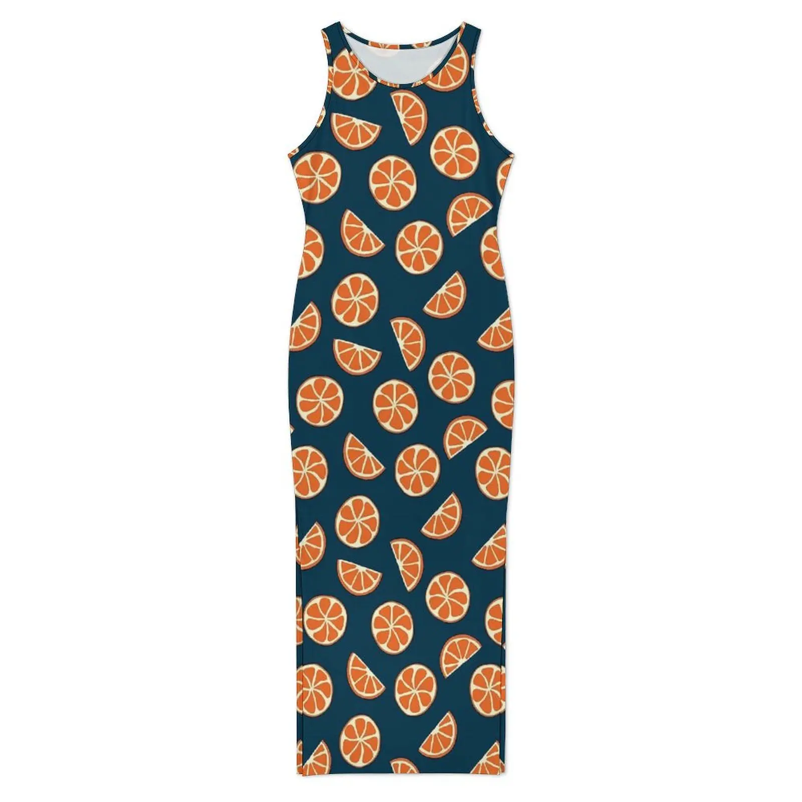 Vestido ajustado para mujer, vestidos largos elegantes con rodajas de naranjas, vestido sin mangas con patrón estético de frutas amarillas de verano, talla grande 4XL