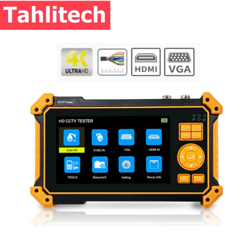 Tahlitech CCTV Test AHD CVI TVI SDI Video Surveillance Camera Monitor 4K Cftv Tester with HDMI VGA Input Cable Tracker CamerTest