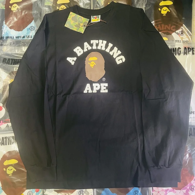 

Classic Letter Print Long Sve T-irt ex Couple's Clothing Cotton Casual Sle Loose Fit Regular Length Overhead