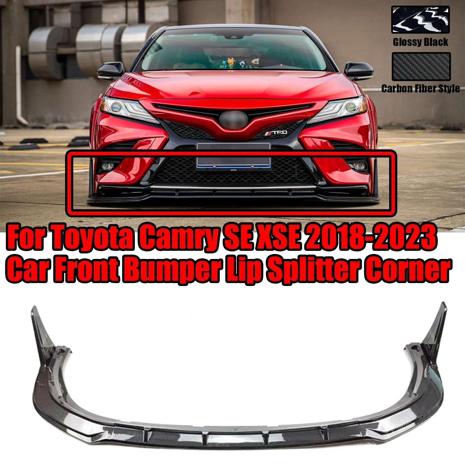 

5PCS For Toyota Camry SE XSE 2018-2023 Winglet Carbon Fiber Style Car Front Bumper Lip Splitter Spoiler Glossy Black ABS