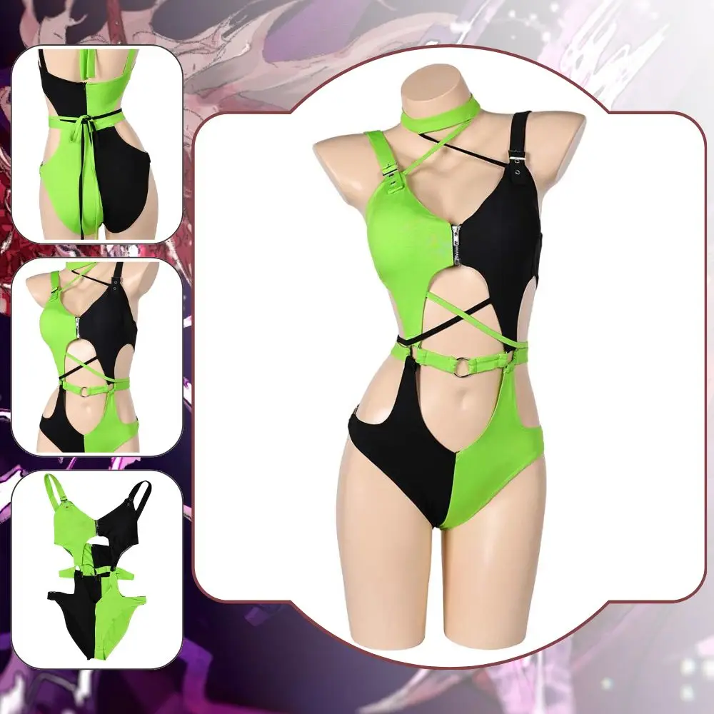 ملابس السباحة النسائية Shego تأثيري زي ، تمويه للنساء البالغات ، ملابس داخلية مثيرة ، مجموعة البيكينيات ، ملابس خيالية ، بدلة كرنفال للهالوين