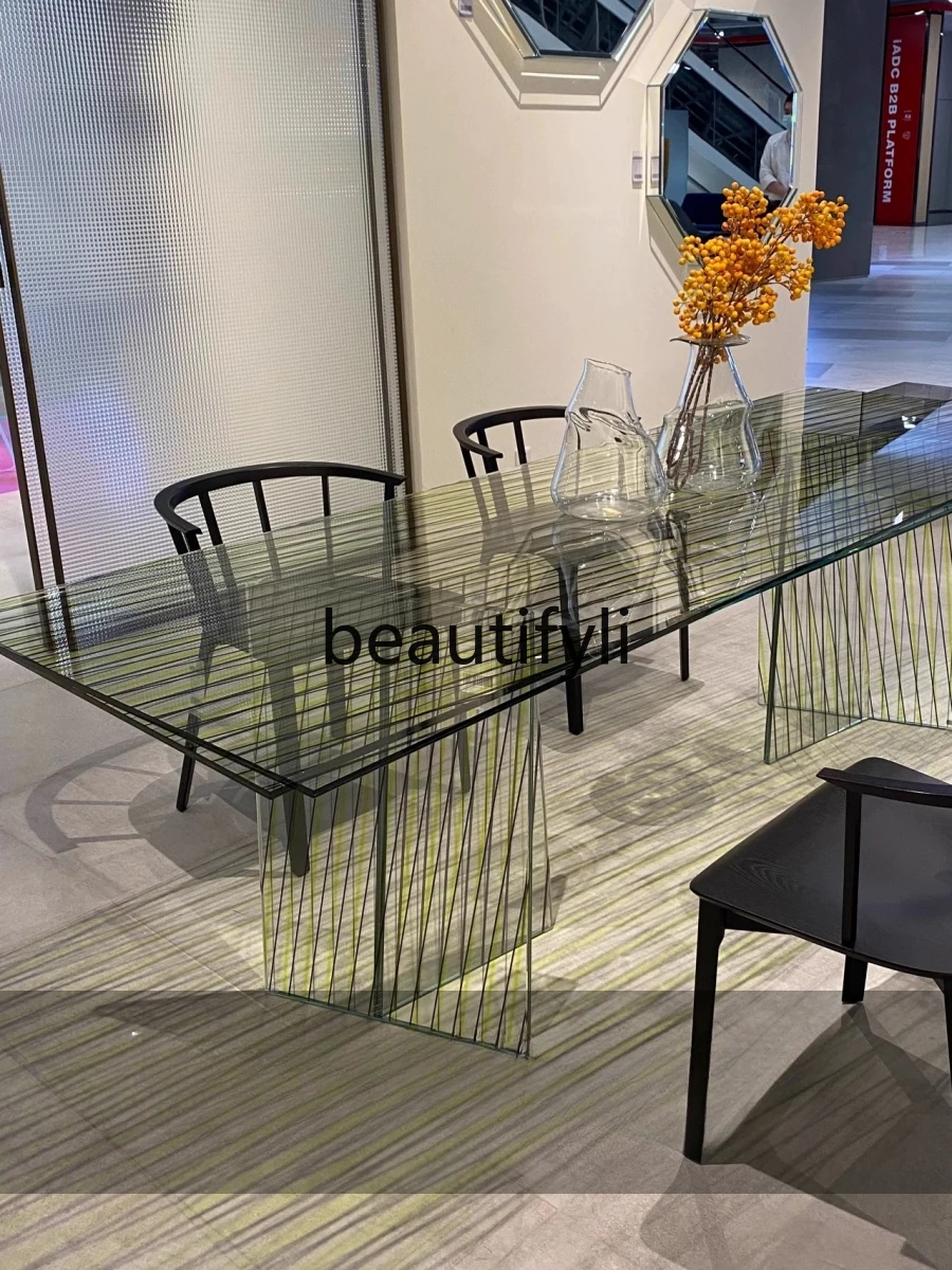 Italian minimalist glass dining table modern rectangular negotiation household large flat dining table