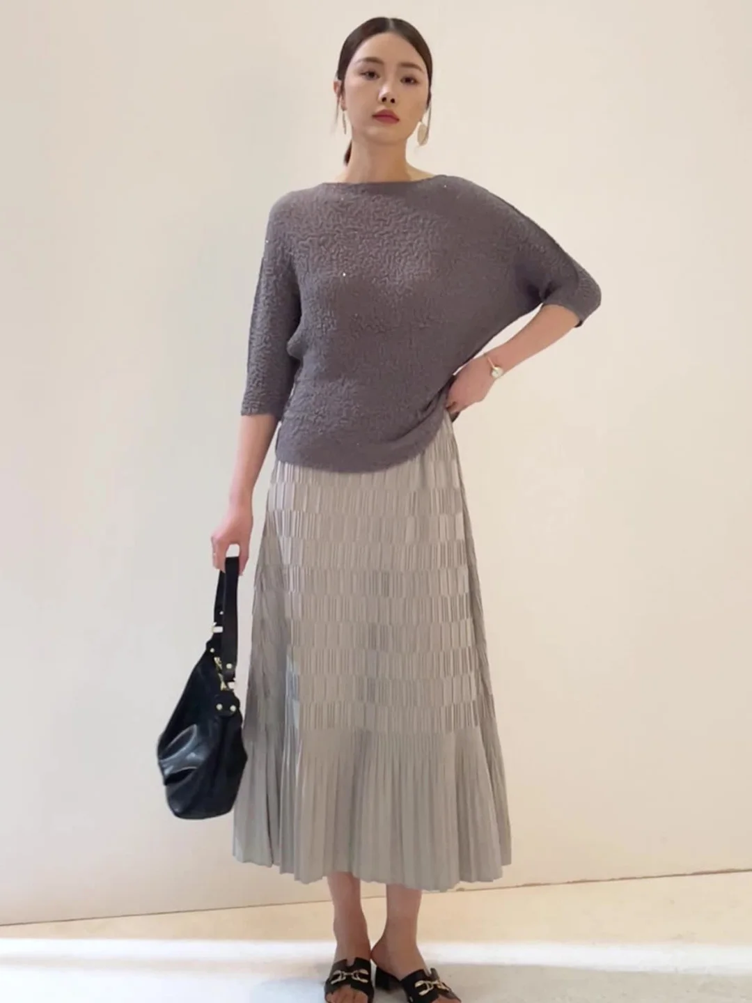

Fashionable Pure Color Women's A-Line Skirt with Pleats And Drape Effect Tight Waist Design City Commuting Polyester Fiber