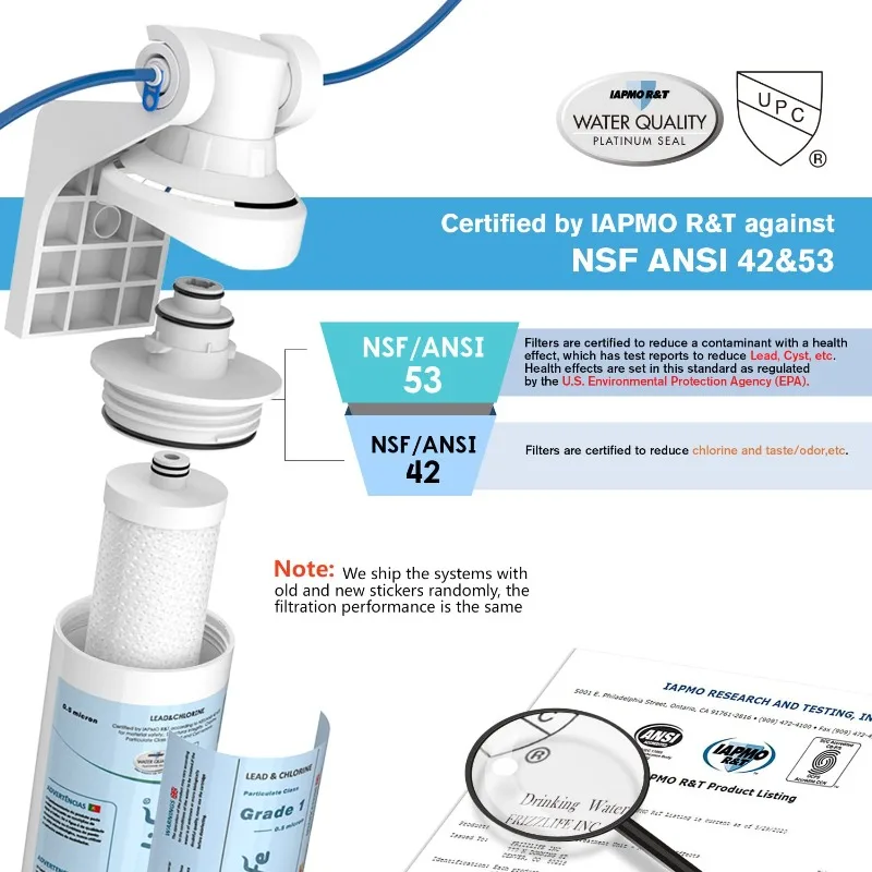 Frizzlife-filtro de agua para debajo del fregadero, sistema de filtración de agua potable Certificado NSF/ANSI 53 y 42, 0,5 micras, elimina plomo y cloro