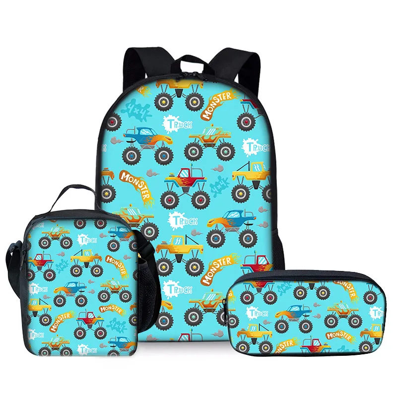 Engineering Vehicle Printing 3Pcs Set Backpack for Kids Boys Girls Students School Bag with Lunch Bag Pencil Case Lightweight