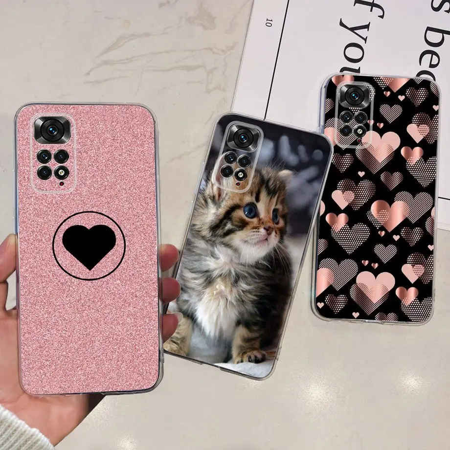 Capa de telefone feminina para Xiaomi Redmi Note 11 Pro, 4G, 5G, Redmi Note 11, 11S, 4G, Global, Fino, Silicone Bumper, Suave