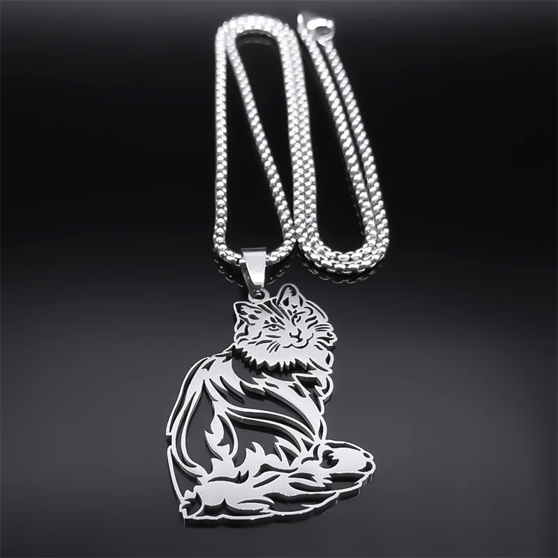 Nette Katze Ragdoll Kitty Anhänger Halskette für Frauen Männer Edelstahl Silber Farbe Kette Pet Liebhaber Geschenk Schmuck colar N3213S01 – Detail 9