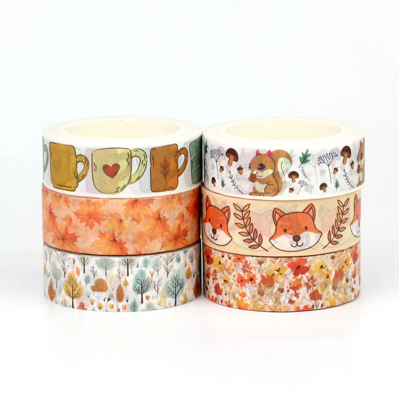 NEW 1PC 10M Decor Mushroom Squirrel Orange Leaves Autumn Washi Tape Set for Scrapbooking Masking Tape Cute Journaling Stationery