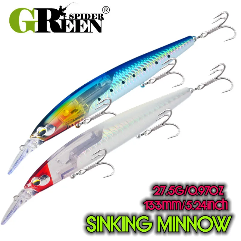 GREENSPIDER 133 mm/27,5 g Flash Flake Minnow-Angelköder, Wobbler für lange Würfe mit Gewichtsschiebersystem, Köder für Barsch- und Hechtangeln