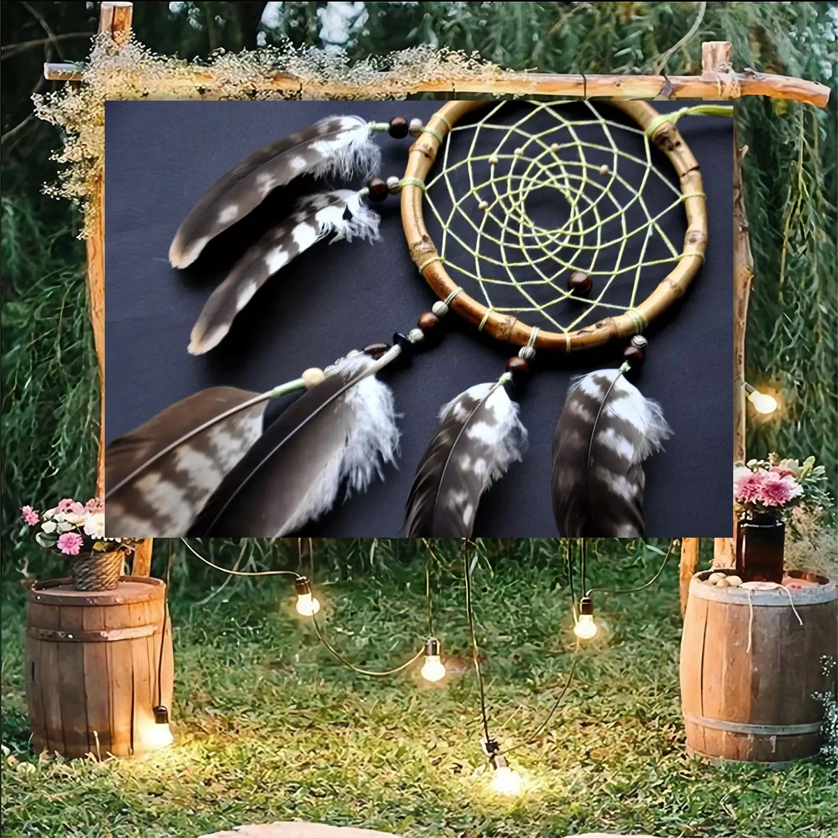 Feather Indiana Dream Catcher Backdrop Beautiful Sun Photography Banner Decorations Art Exhibition Home Birthday Party Decor