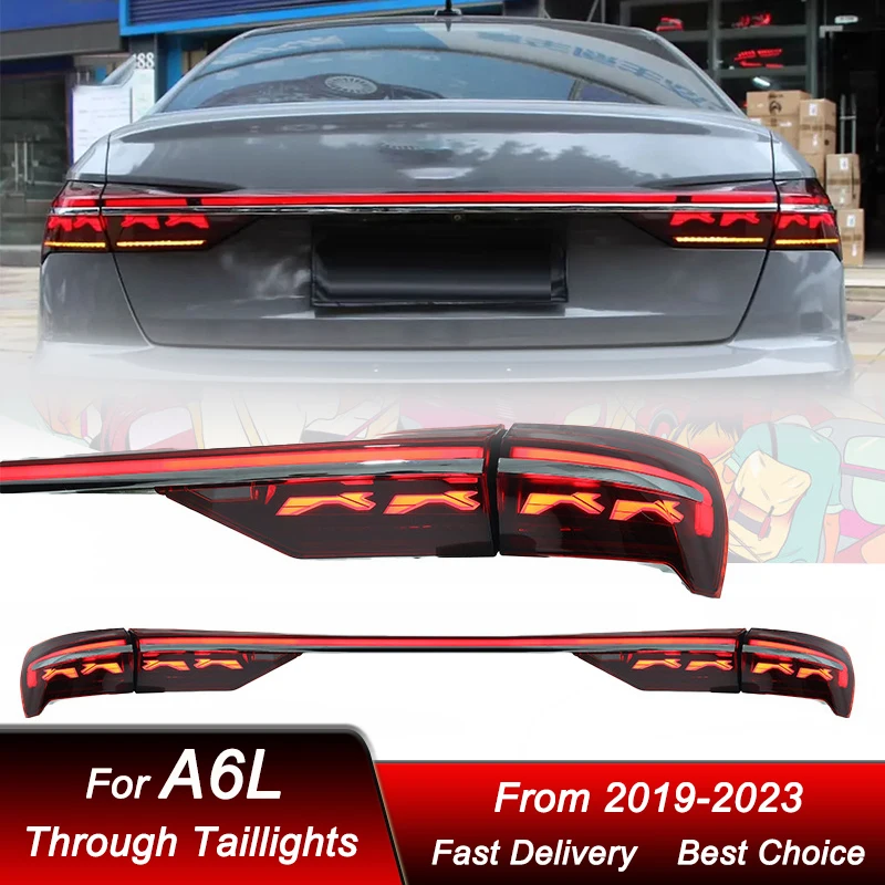 Car Through Tail Lights For AUDI A6 C8 A6L 2019-2023 new style LED Taillamp Rear Brake Lights Starlink Cross Taillight Accembly