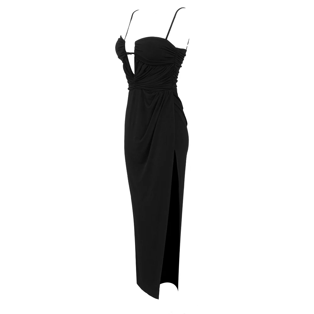 Newest Style Black Backless Spaghetti Strap Dress Women Sexy V-Neck Split Skirt Celebrity Party Red Carpet Gown 2023 Summer