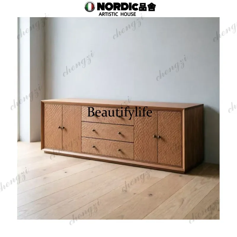 Medieval style designer hammer pattern household dining side cabinet wabi-sabi style texture solid wood locker