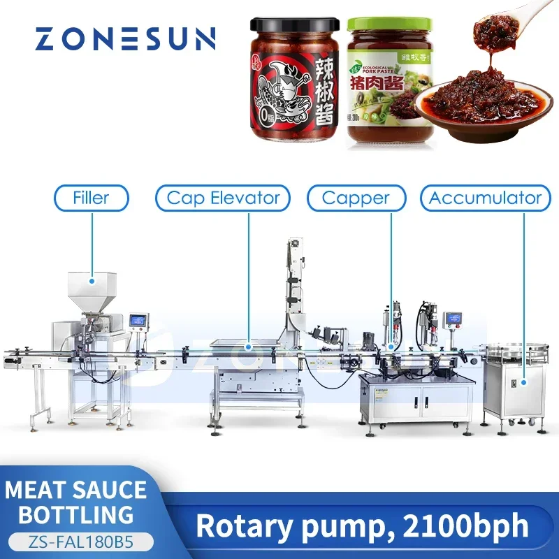 ZONESUN Meat Sauce Bottling Production Line Thick Paste Filling and Capping Machine Packaging Equipment ZS-FAL180B5