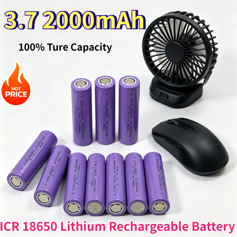 

Original 18650 Battery 3.7V 2000mAh Lithium Rechargeable Battery ICR18650 for Flashlight Electric Fan Batteries Children's Toys
