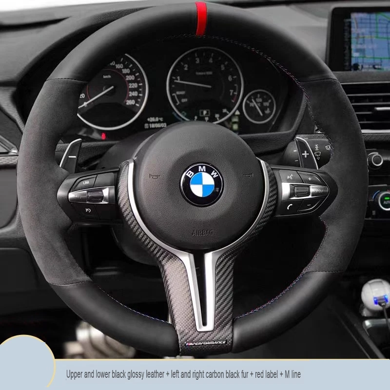 

Hand Stitched Black Leather for BMW M Sport F06 F10 F15 F16 F20 F21 F25 F30 F32gt F80 F82 X1 X3 X5 Car Steering Wheel Cover