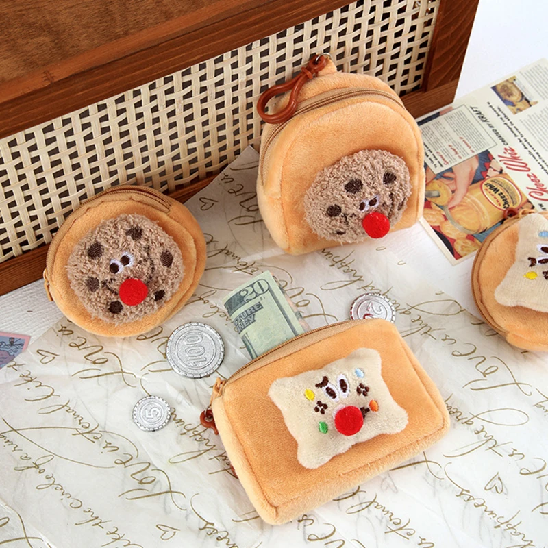 Cartoon Portable Mini Cookies Plush Wallet Keychain Pendant For Women Girls Creative Coin Storage Bag Headphone Key Bag Gifts