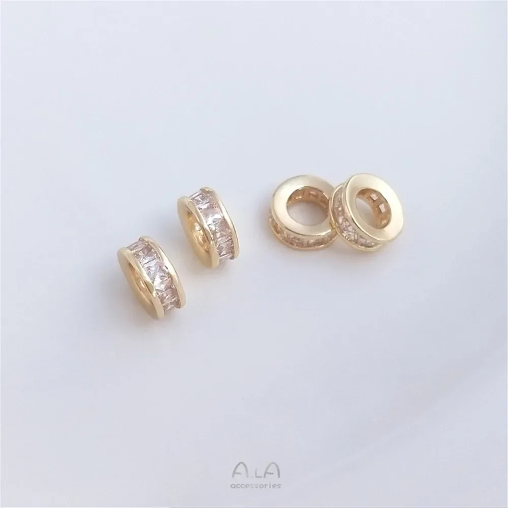 Zirconia 14K Gold Coated Diamond Ring Spacer Square Zirconia Large Hole Wheel Spacer Ring DIY Handmade Jewelry Accessories K044
