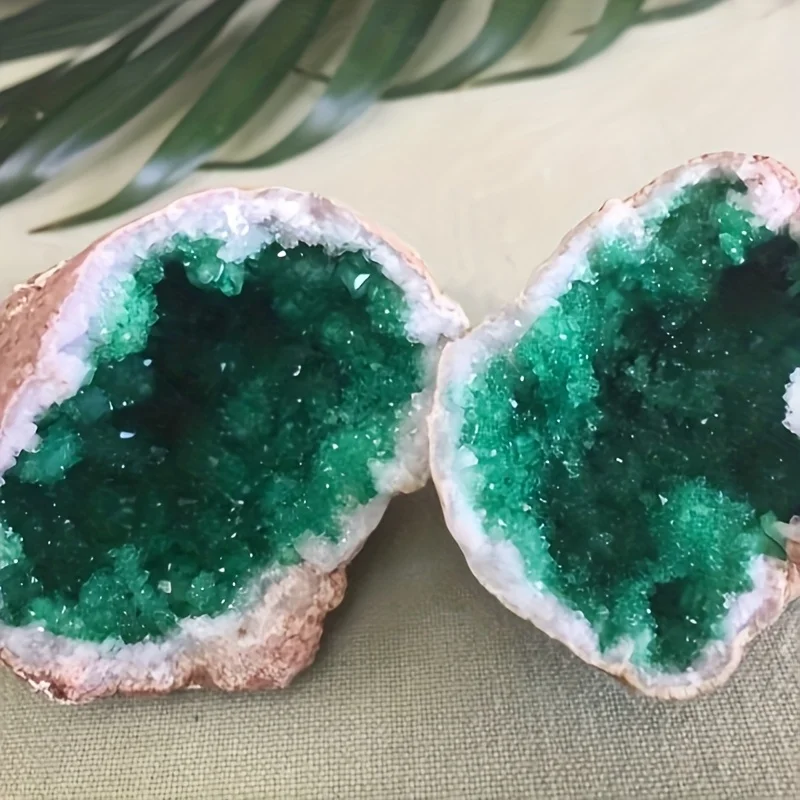 1pc CRYSTALHOLA Green Druzy Quartz Geode - Cave with Quartz Center, Green Quartz Specimen for Home