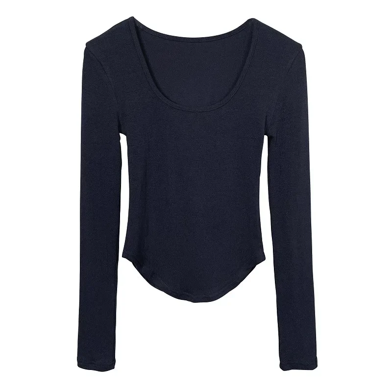 South Korea 2023 Autumn/Winter New U-neck Tight Commuter Show Body Long Sleeve Underlay T-shirt Female