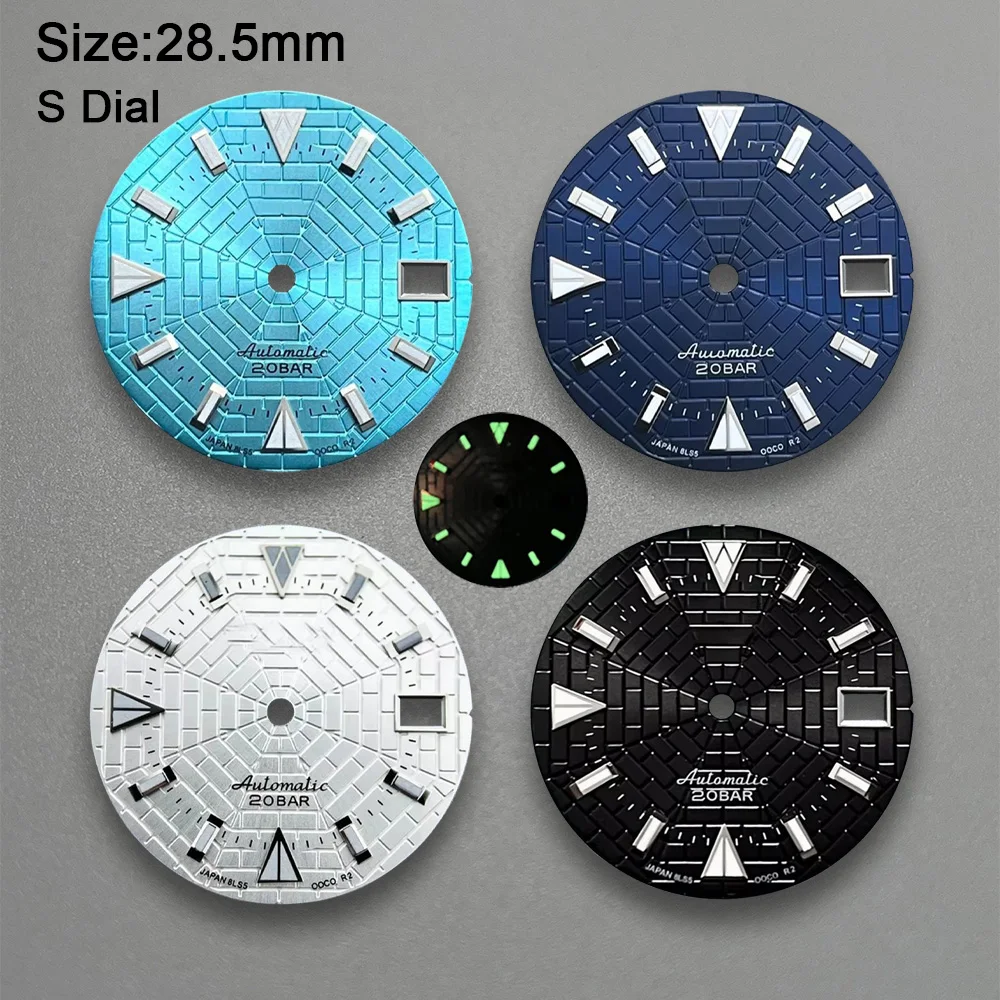 28.5mm S Logo NH35 Spider Web Dial Suitable For NH35/NH36 Movement Automatic Green Luminous Watch Modification Accessories