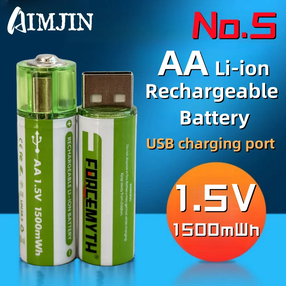 USB AA 1.5V 1500mWh Rechargeable Li-ion Battery USB direct charging Suitable for Remote control, flashlight, electric toy etc