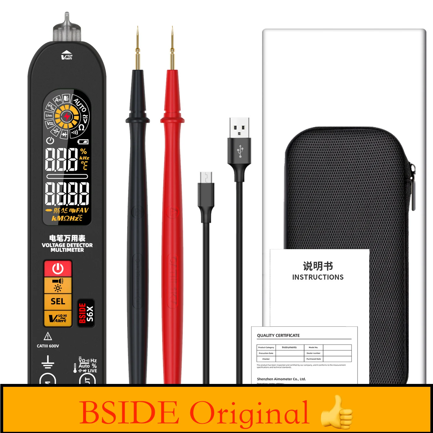 

BSIDE S6X Smart Multimeter USB Charge Voltage Tester Pen Breakpoint Electronic Tester AC DC Non-contact Live Auto Hz Resistance