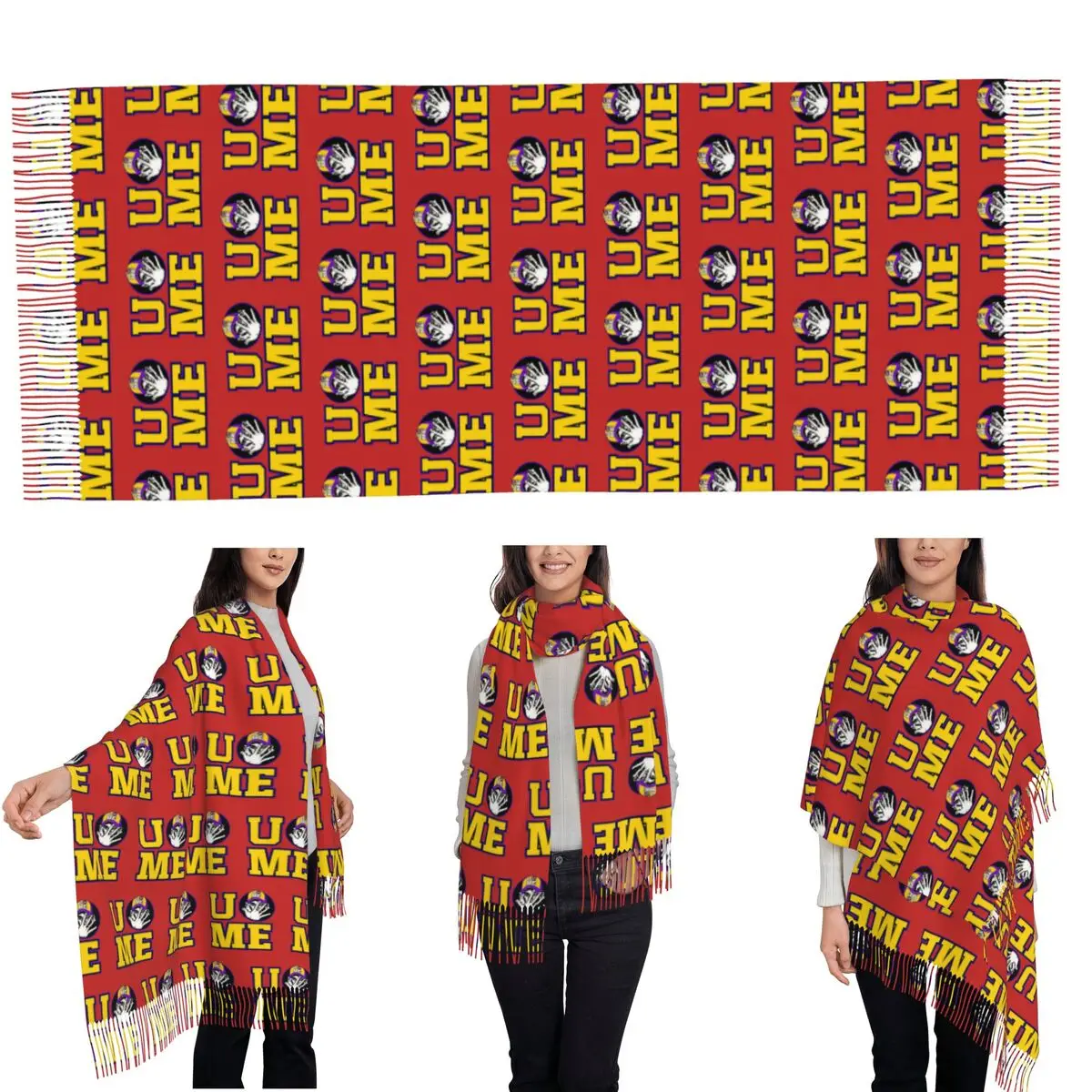 Wrestler John Cena Never Give Up Scarf Tassel Scarves for Women Soft Warm Shawls and Wraps Long Fall Winter Shawl Wrap