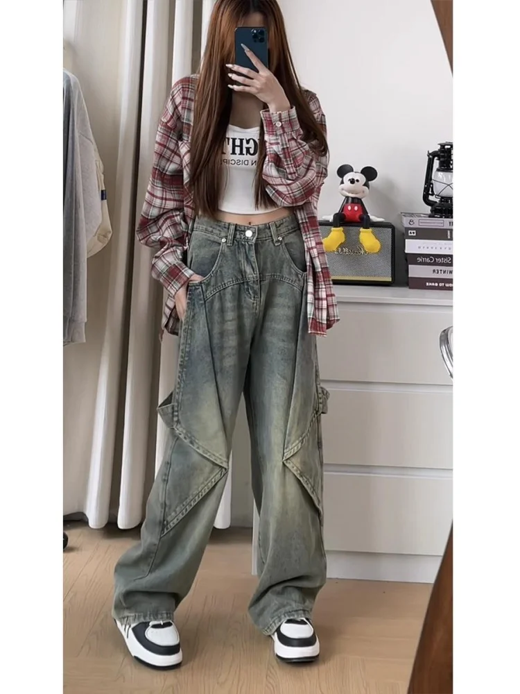 

American High Street Deconstructed Men's Jeans Autumn Winter Straight Leg Wide Leg Pants Washed out Design Sensation Micro Fl...