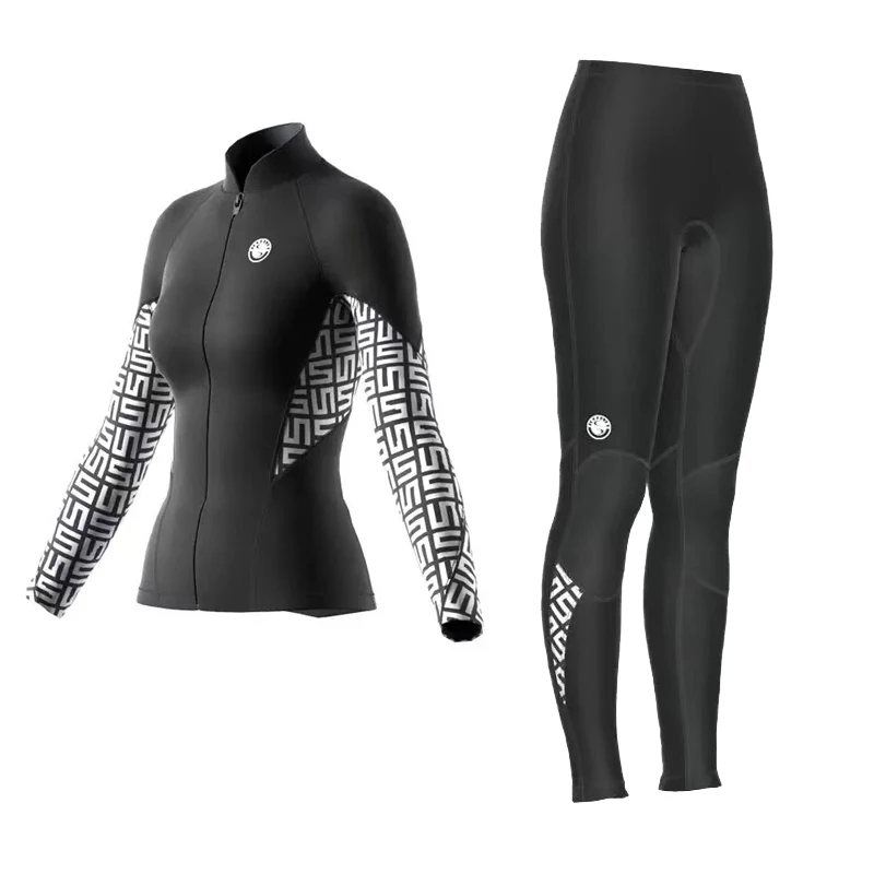 Women's 2mm Neoprene Wetsuit Separate Two-Piece Set Front Zip High Elastic Thermal Dive Surf Swim Suit