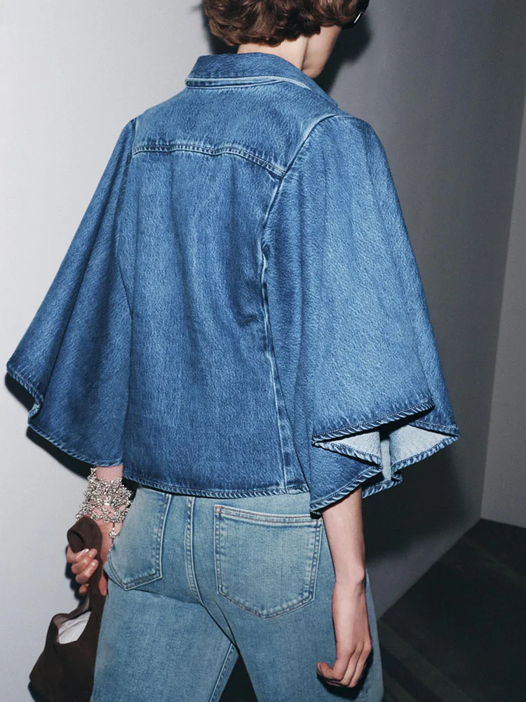 

Comfortable Long Sve V-Ne Casual Denim irt Women's Faion Versatile Summer New Arrival Ethnic Stage Costume
