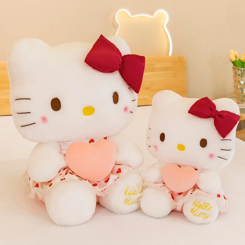 25cm Sanrio Hello Kitty Plush Toy Cartoon Anime Pink Kawaii Heart Shaped KT Plush Doll Pillow for Girlfriend Holiday Gift