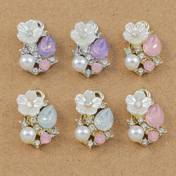 10pcs 19*12mm Pearl Crystal Flower Charms Pendants for Jewelry Making Necklace Earrings Bracelet DIY Accessories Supplies