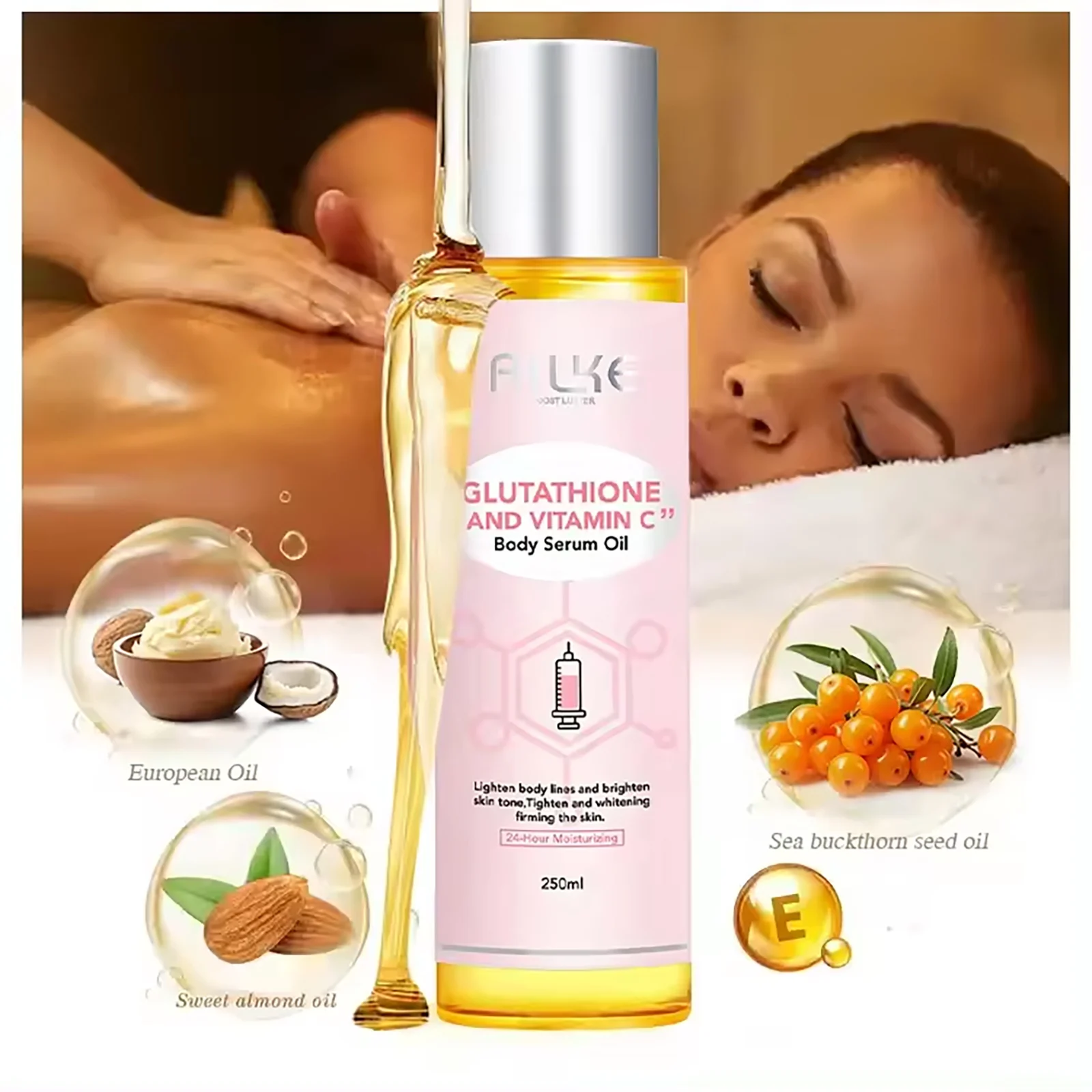 AILKE Vitamin C Body Oil, Whitening Body Oil, Deeply Moisturizing, Lighten, Nourishing, Brighten Skin Tone, 250ml