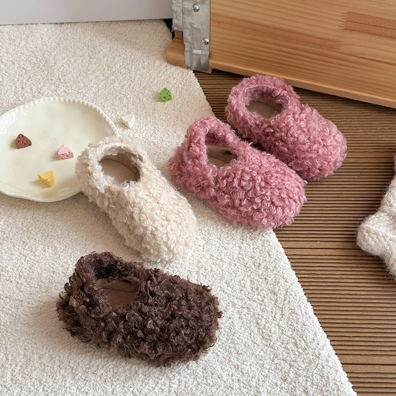 

2025 Winter Children Flat Shoes Leisure Fluffy Cover Toe Slip-on Kids Loafers Unisex Light Flexible Warm Chic Boys Girls Shoe