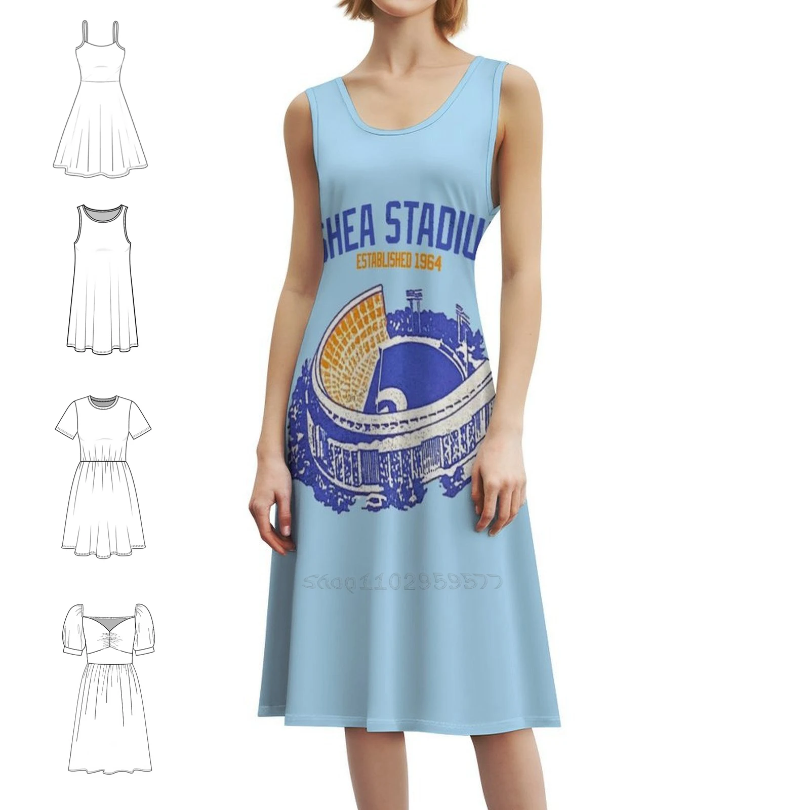 فستان شيا ستاديوم مثير للإجازات للنساء على الشاطئ وحفلات أعياد الميلاد فستان قصير بيسبول ميتس نيويورك ميتس فساتين البيسبول النسائية