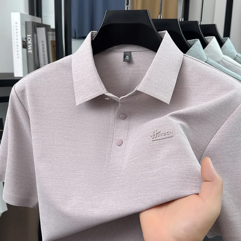 Summer Men's Cool and Breathable Short Sleeved Polo Shirt with A Collar, Middle-aged and Young Business Casual T-shirt Top