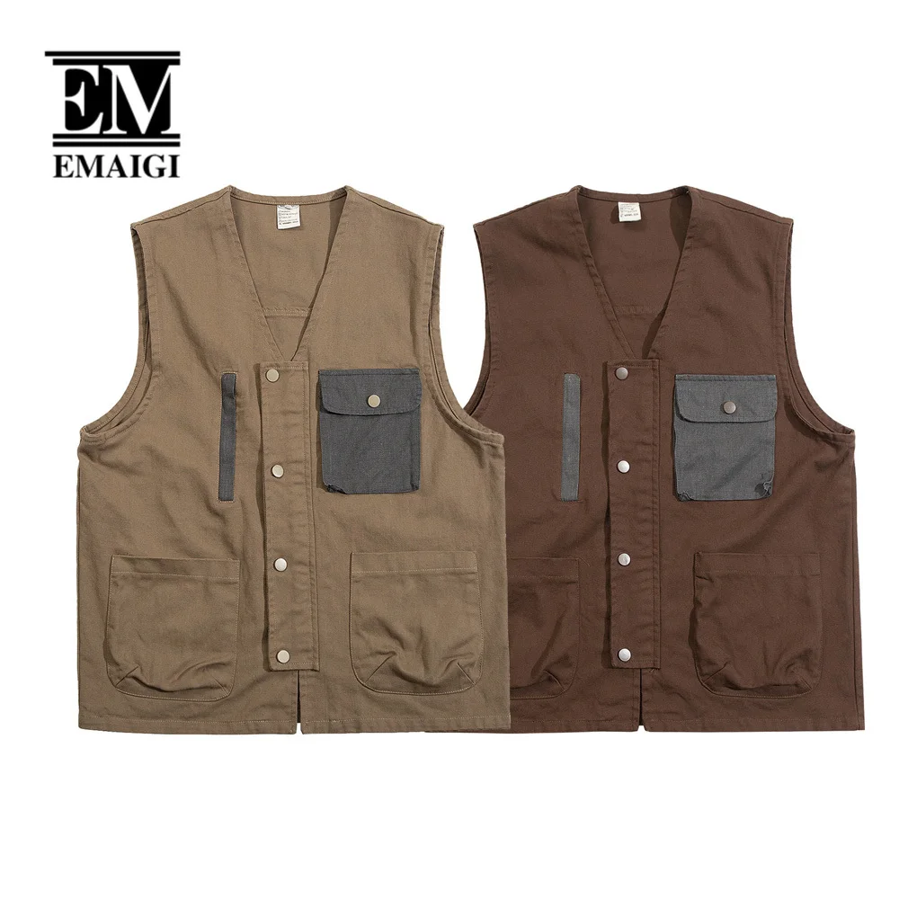 

Men Women Japan Korean Streetwear Fashion Loose Causal Vintage Cargo Vest Cityboy Outdoor Waistcoat Sleeveless Jacket Unisex