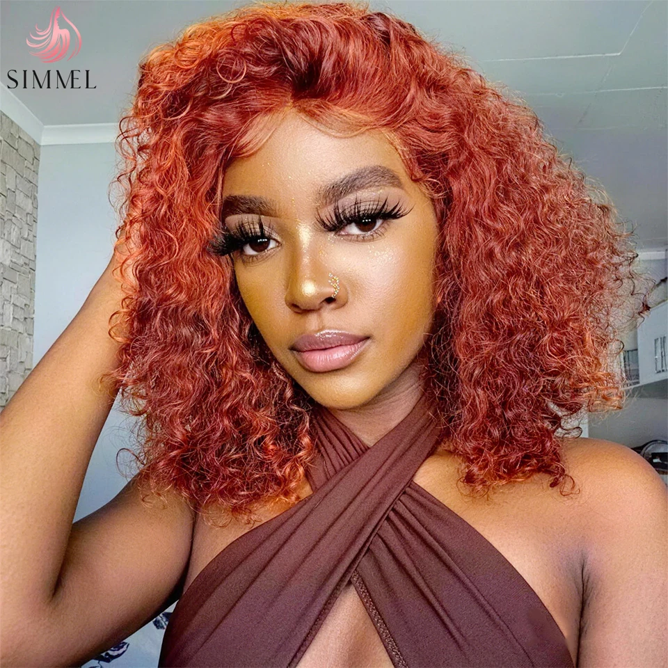 Ginger Bob Wig Human Hair 13x4 Deep Wave Lace Front Wigs #350 Orange Short Curly Bob Wig Wet Wavy Colored T Lace Wig for Women